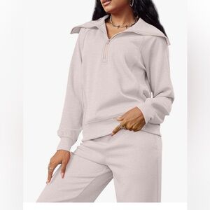 Xieerduo Light Tan Quarter-Zip Sweatshirt and Joggers Set M